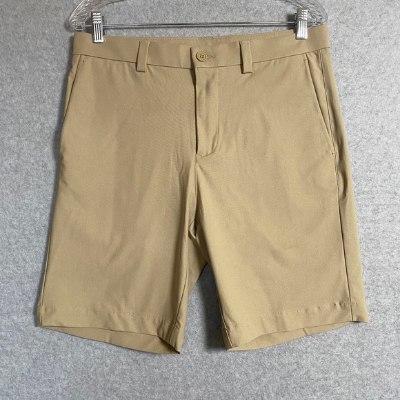 ROWM Mens‎ Khaki Performance Shorts Flat Front Size 32 - Picture 1 of 5